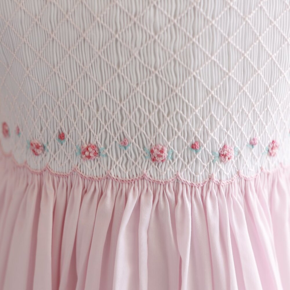 Smocked Pink & White Dress Embroidery Pin Tucks Luli & Me Spring Summer NWT - Picture 3 of 6
